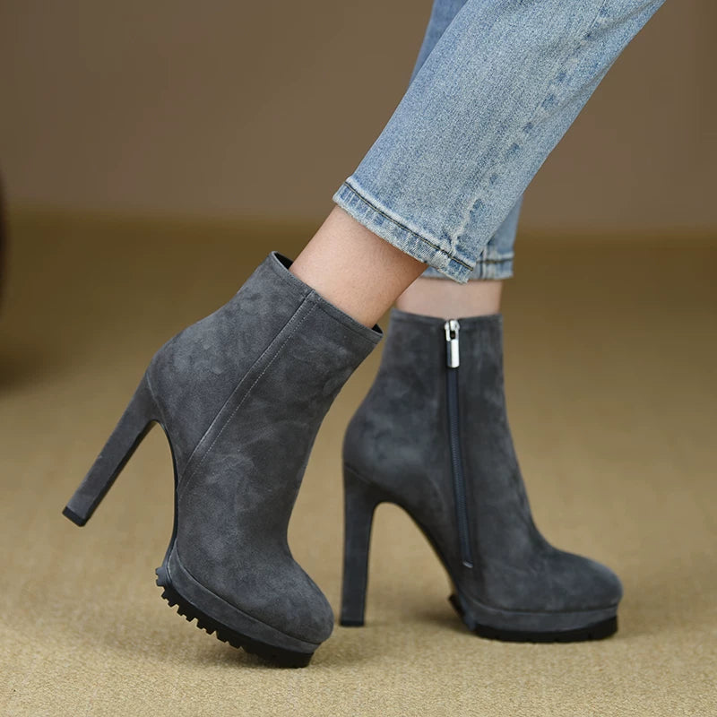 Women's Fall Winter Chunky Sole Platform Block Heel High Heel Side Zip Ankle Boots for Office and Weekend Streetwear Everyday Wear Date Night