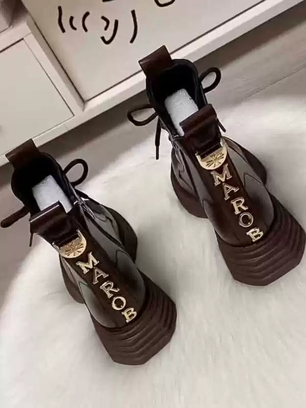 Chunky Sole Leather Martin Boots for Women