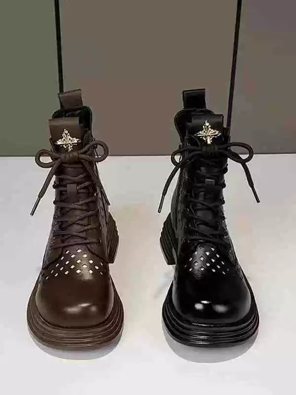 Chunky Sole Leather Martin Boots for Women