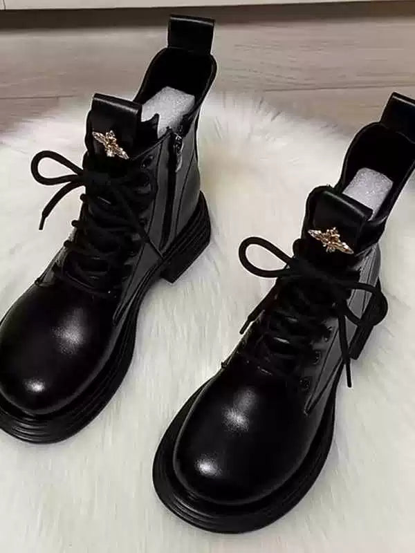 Chunky Sole Leather Martin Boots for Women
