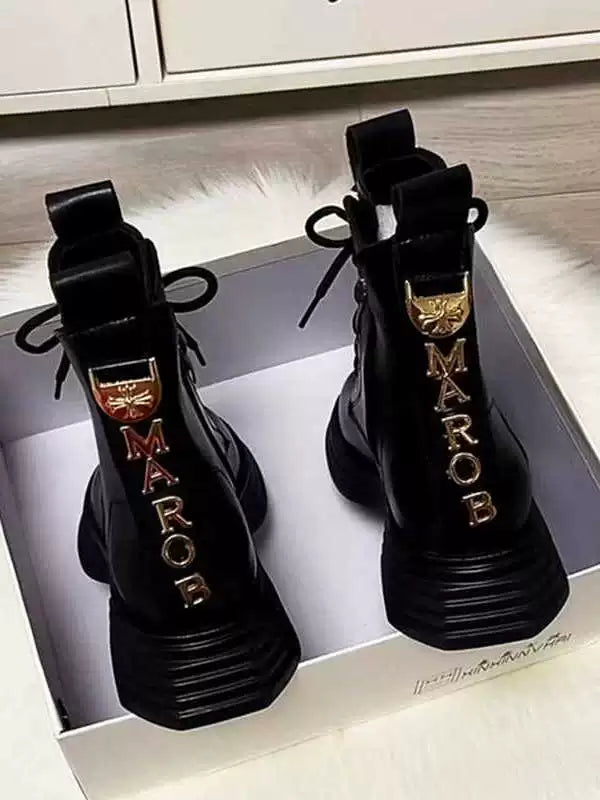 Chunky Sole Leather Martin Boots for Women
