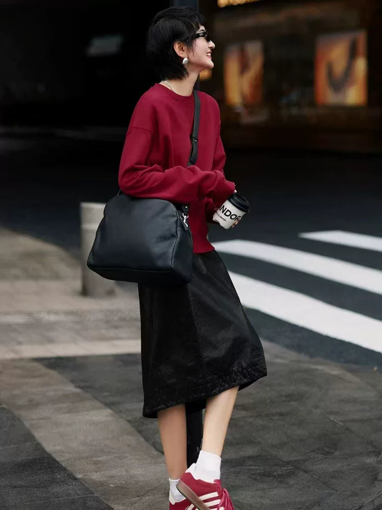 Women's Black Leather-Look Two-Piece Set for Office Workwear Wedding Guest Business Casual Travel Weekend At Home