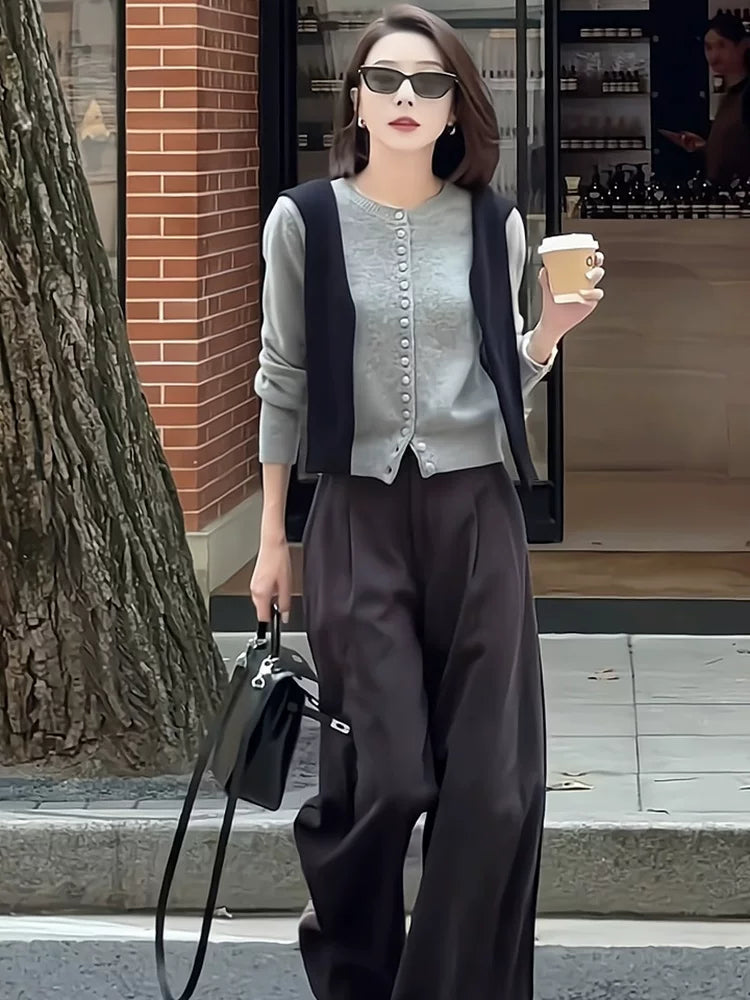 Women's Grey Oversized Casual Sweater Knit Pullover Top for Fall Winter Spring Travel Office Everyday Date Night