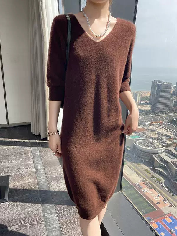 Women's V-neck Fall Winter Longline Oversized Slim-fit Midi Dress Office Casual Dress for Wedding Guest Date Night Business Slimming Cocktail Party Weekend