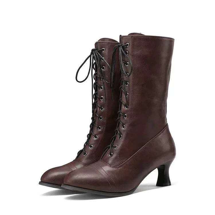 Women's Fall Winter Round Toe Kitten Heel Low Heel Lace-Up Martin Combat Boots Ankle for Office and Weekend Streetwear Everyday Wear