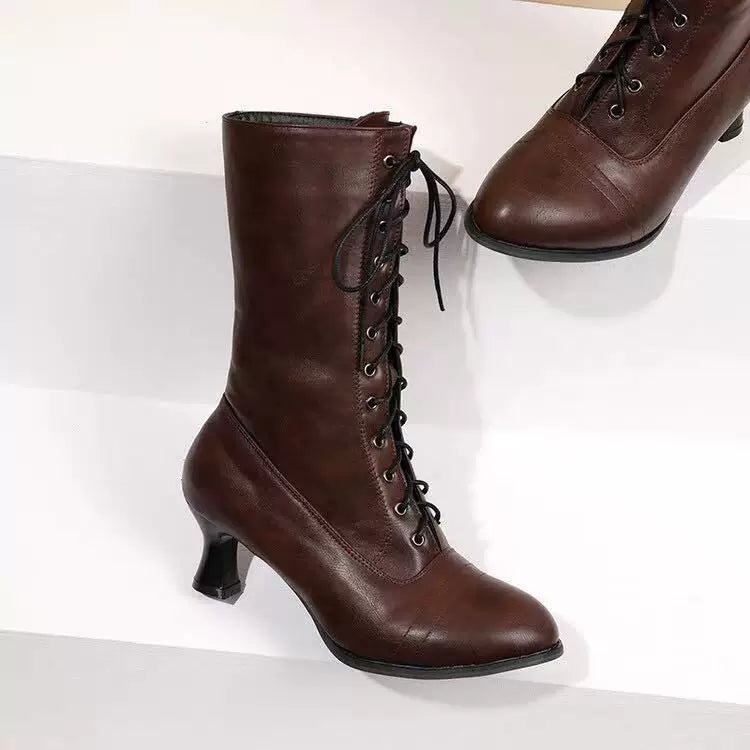 Women's Fall Winter Round Toe Kitten Heel Low Heel Lace-Up Martin Combat Boots Ankle for Office and Weekend Streetwear Everyday Wear