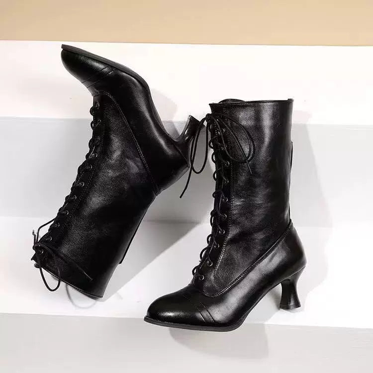 Women's Fall Winter Round Toe Kitten Heel Low Heel Lace-Up Martin Combat Boots Ankle for Office and Weekend Streetwear Everyday Wear
