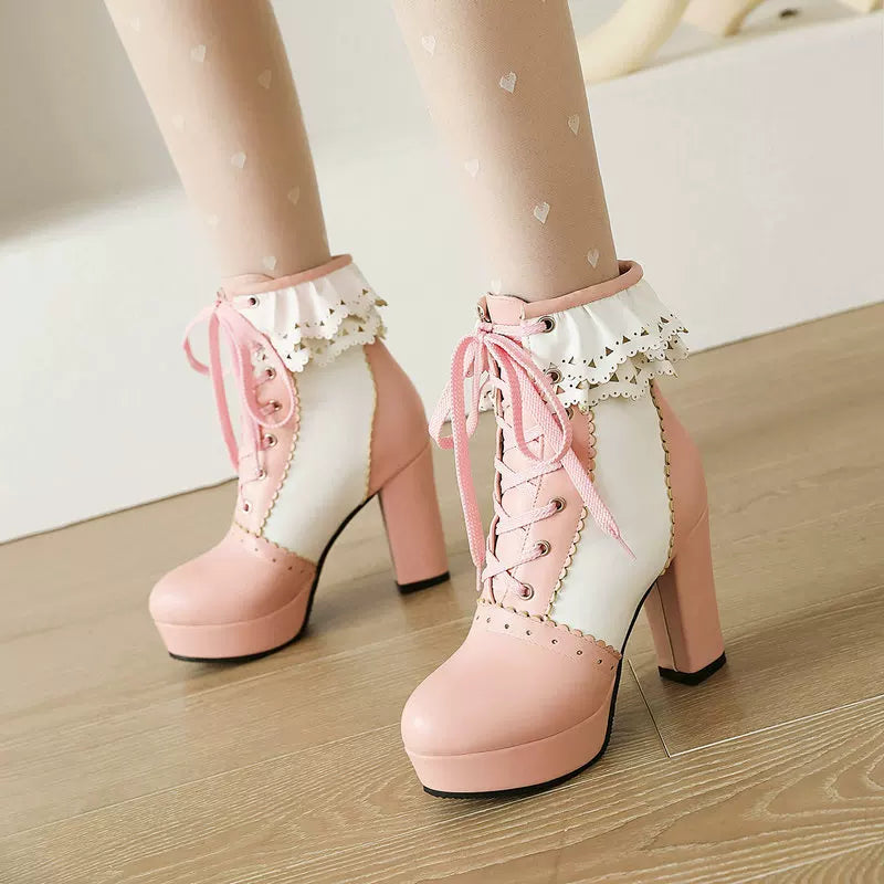 Women's Platform Block Heel High Heel Plus Size Lace-Up Tall Riding Boots Combat Ankle for Fall Outfits Streetwear Winter Office and Weekend