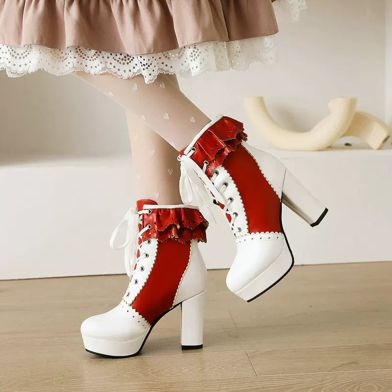 Women's Platform Block Heel High Heel Plus Size Lace-Up Tall Riding Boots Combat Ankle for Fall Outfits Streetwear Winter Office and Weekend