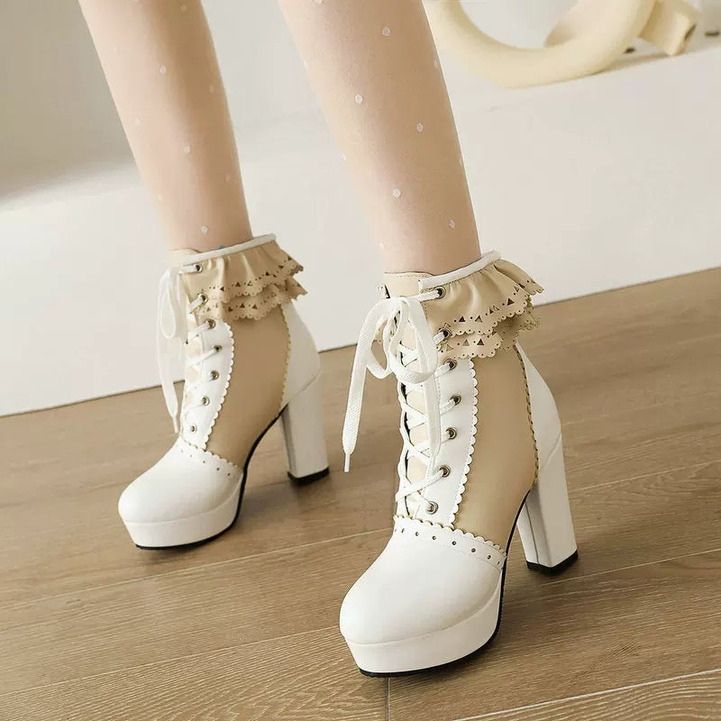 Women's Platform Block Heel High Heel Plus Size Lace-Up Tall Riding Boots Combat Ankle for Fall Outfits Streetwear Winter Office and Weekend