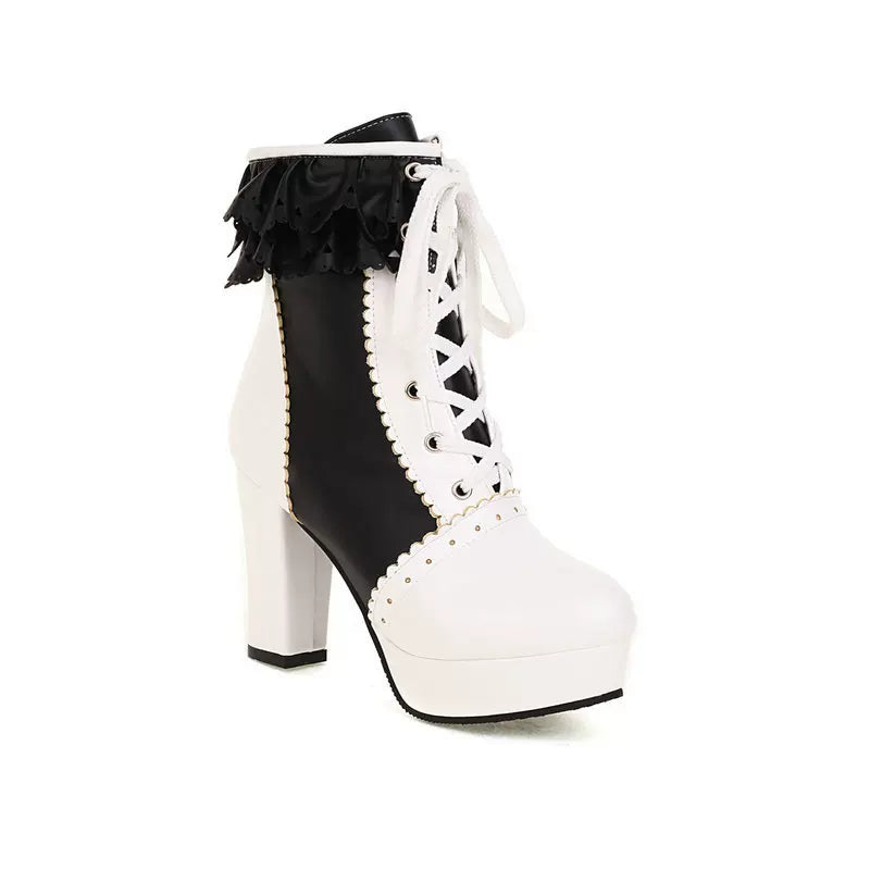 Women's Platform Block Heel High Heel Plus Size Lace-Up Tall Riding Boots Combat Ankle for Fall Outfits Streetwear Winter Office and Weekend