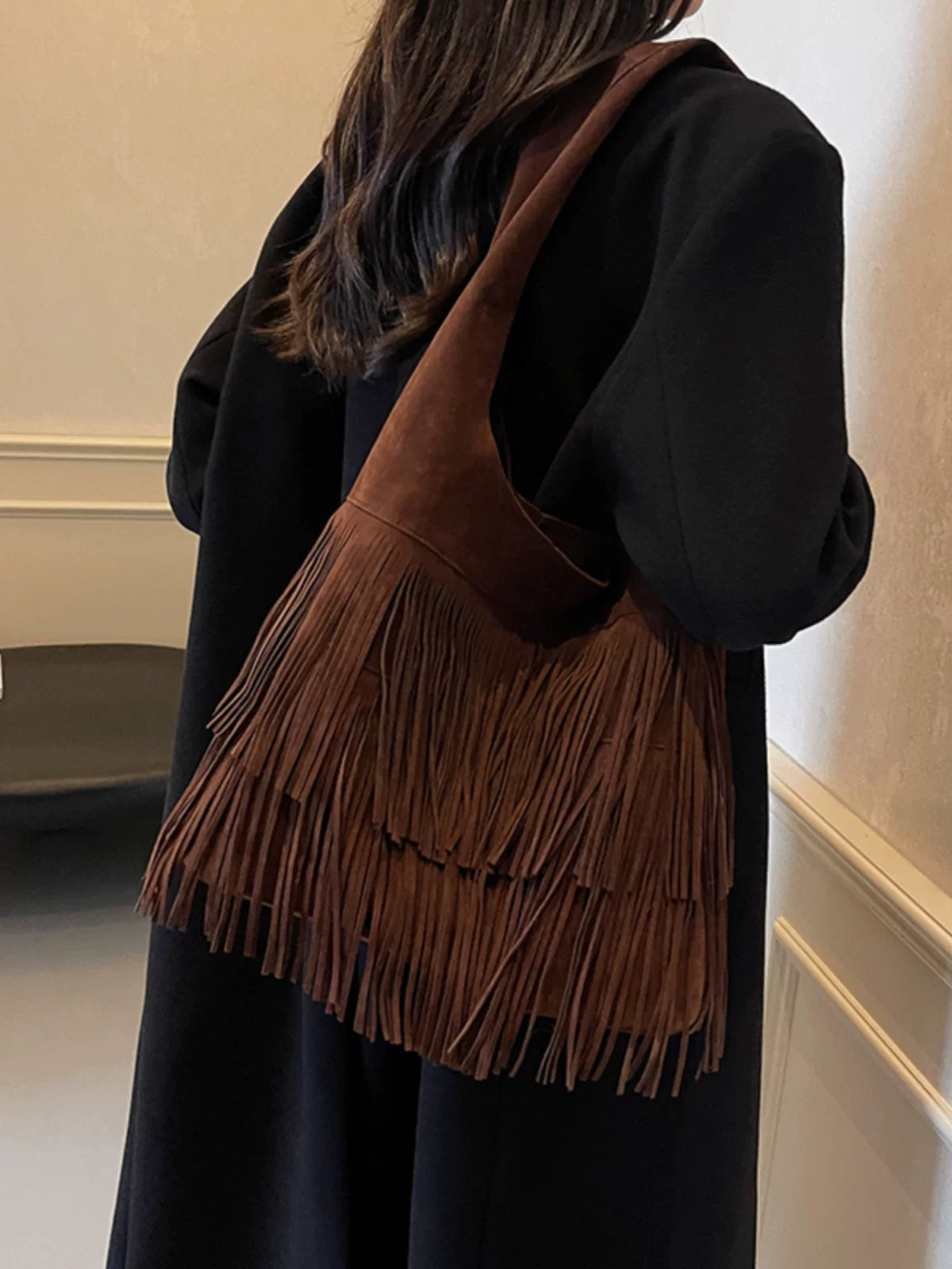 Women's Large-capacity Tassel Office Workwear Retro Tote Bag Shoulder Crossbody Purse Work Travel Everyday Purse