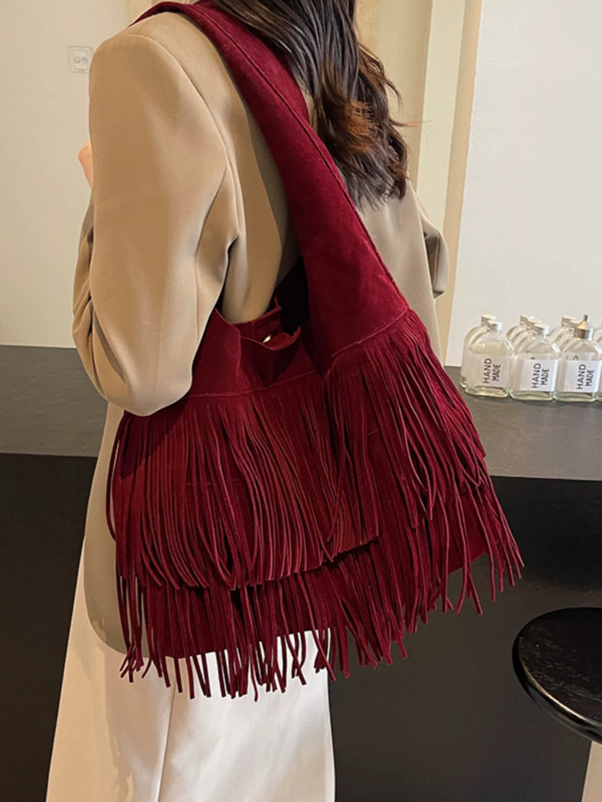 Women's Large-capacity Tassel Office Workwear Retro Tote Bag Shoulder Crossbody Purse Work Travel Everyday Purse