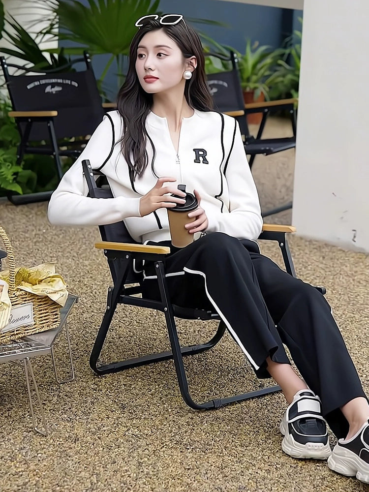 Women's White Long Sleeve Casual Two-Piece Set for Office Workwear Wedding Guest Business Travel Weekend At Home