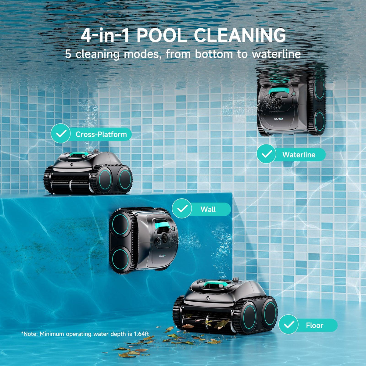 WYBOT C1 Robotic Pool Cleaner Gray for Inground and Above Ground Home Swimming Pools