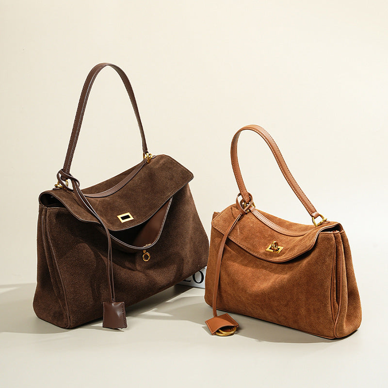 Women's Large-Capacity Frosted Leather Suede Tote Bag Shoulder Crossbody Purse Work and Travel Office
