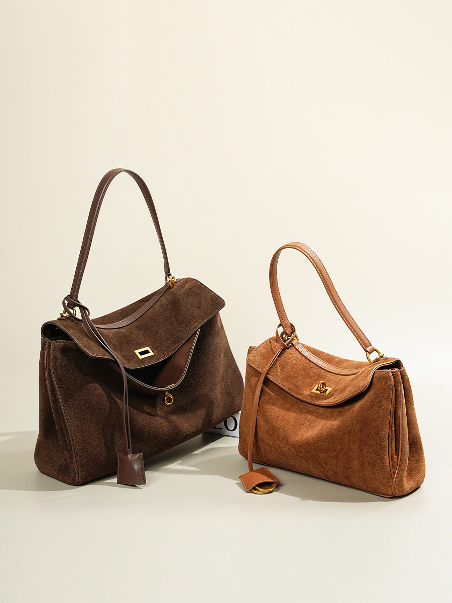 Women's Large-Capacity Frosted Leather Suede Tote Bag Shoulder Crossbody Purse Work and Travel Office