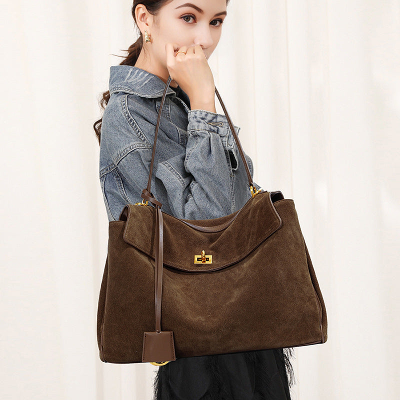 Women's Large-Capacity Frosted Leather Suede Tote Bag Shoulder Crossbody Purse Work and Travel Office