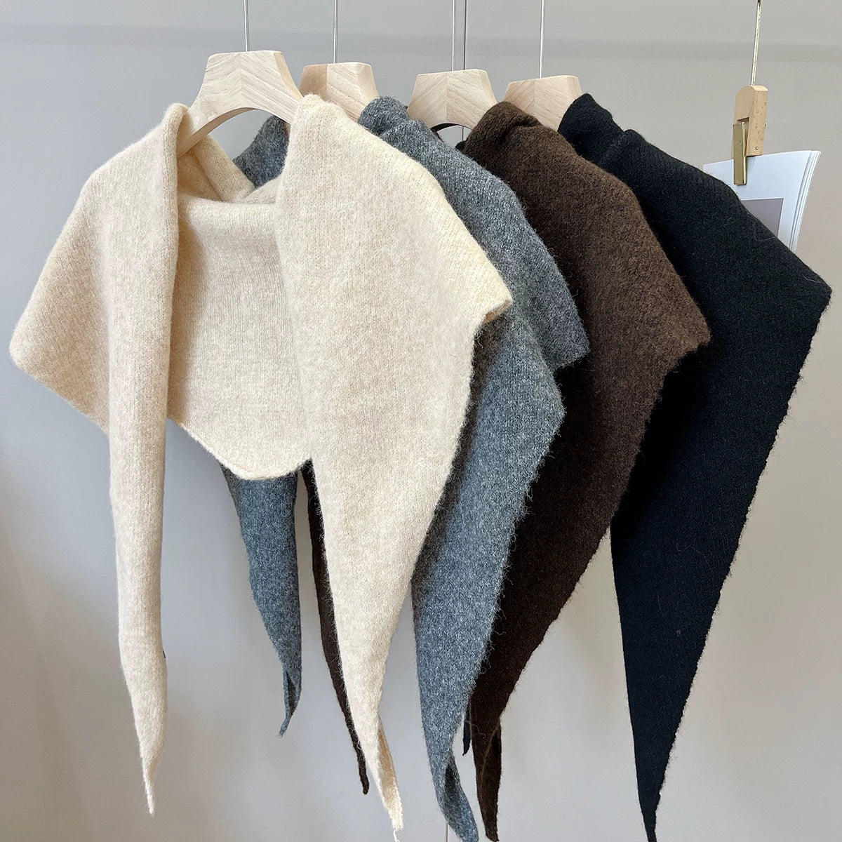 Women's Wool Fall Winter Fleece-Lined Korean-Style Knit Shawl for Office and Travel Evening Gift