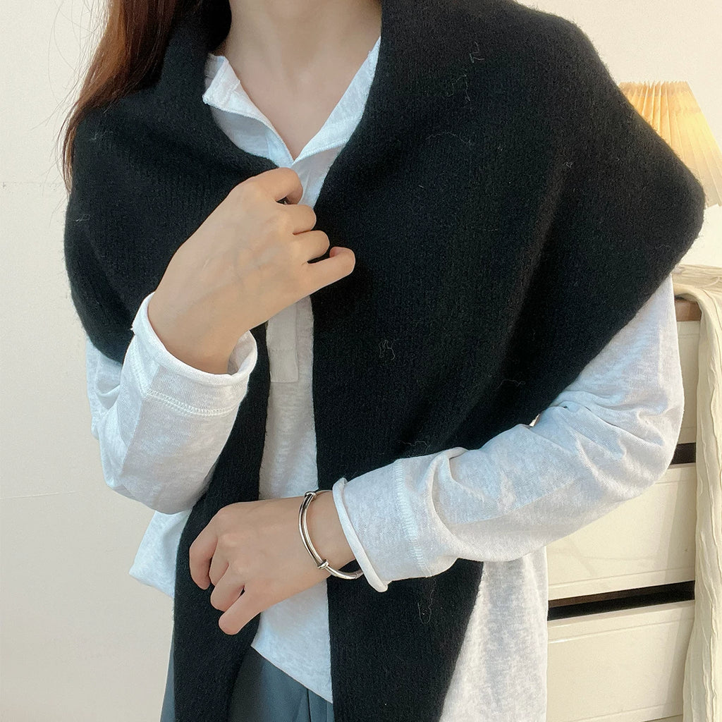 Women's Wool Fall Winter Fleece-Lined Korean-Style Knit Shawl for Office and Travel Evening Gift