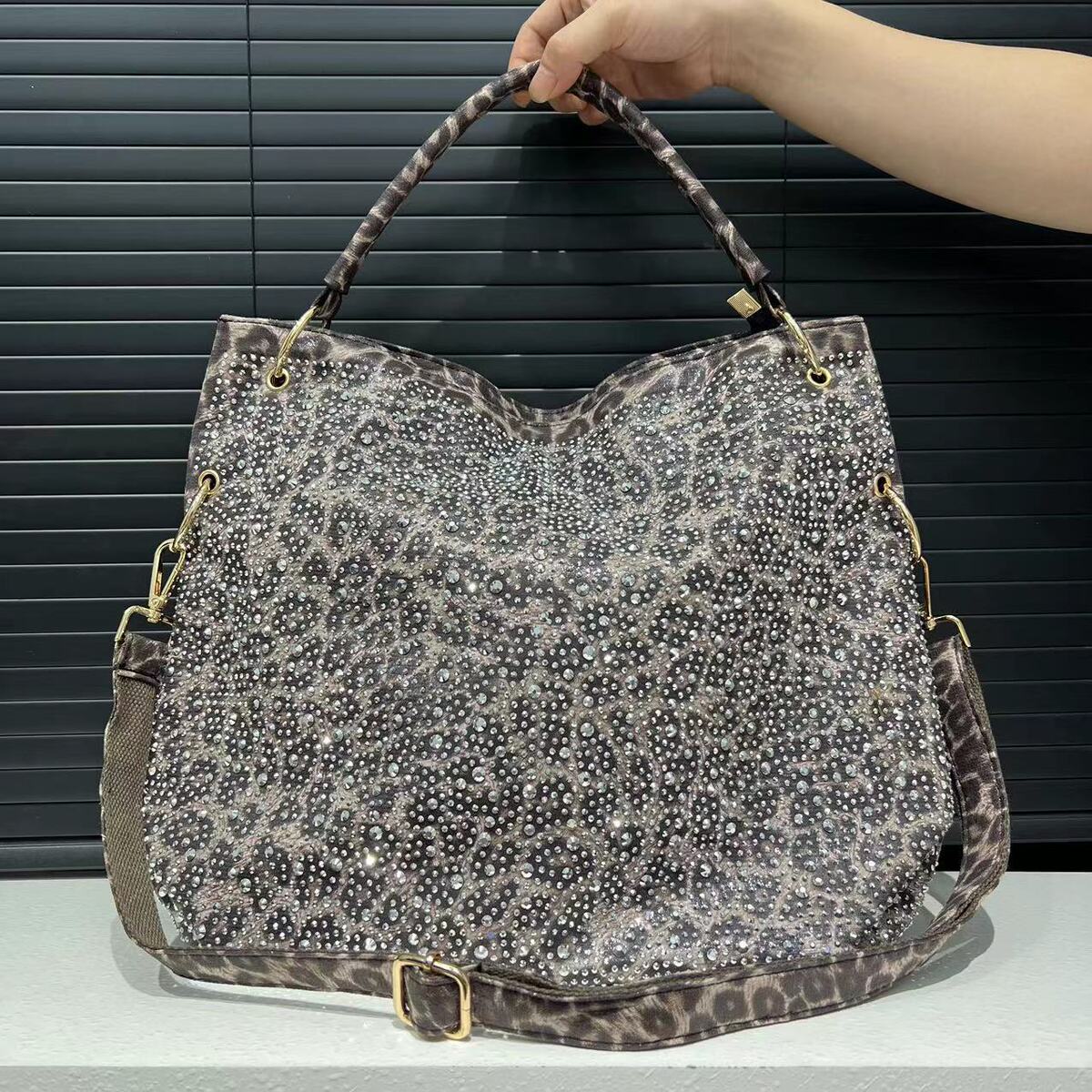 Women's Large-capacity Leopard Crystal Tote Bag Shoulder Crossbody Purse Premium Work and Travel Office