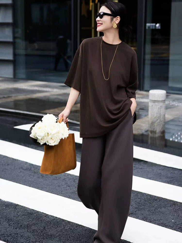 Women's Workwear Oversized Cropped Casual Two-Piece Set for Wedding Guest Office Business Travel Weekend At Home