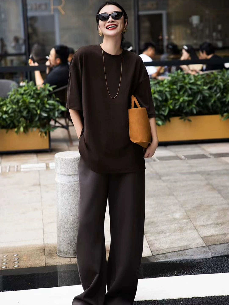 Women's Workwear Oversized Cropped Casual Two-Piece Set for Wedding Guest Office Business Travel Weekend At Home