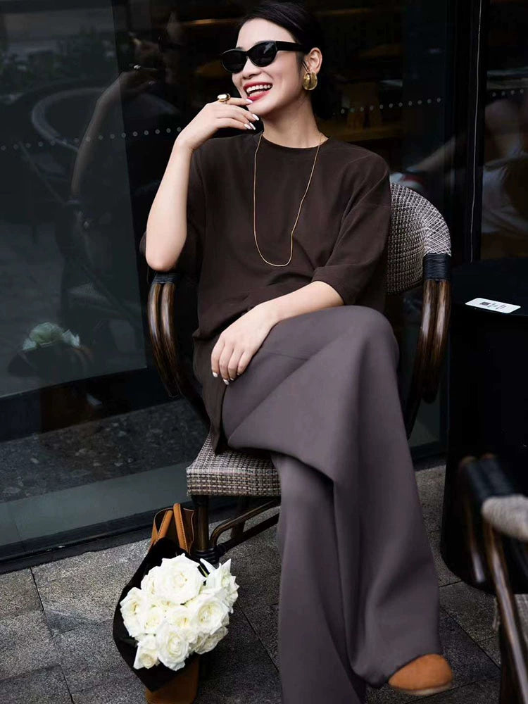 Women's Workwear Oversized Cropped Casual Two-Piece Set for Wedding Guest Office Business Travel Weekend At Home