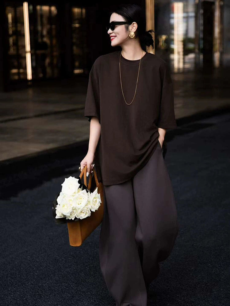 Women's Workwear Oversized Cropped Casual Two-Piece Set for Wedding Guest Office Business Travel Weekend At Home