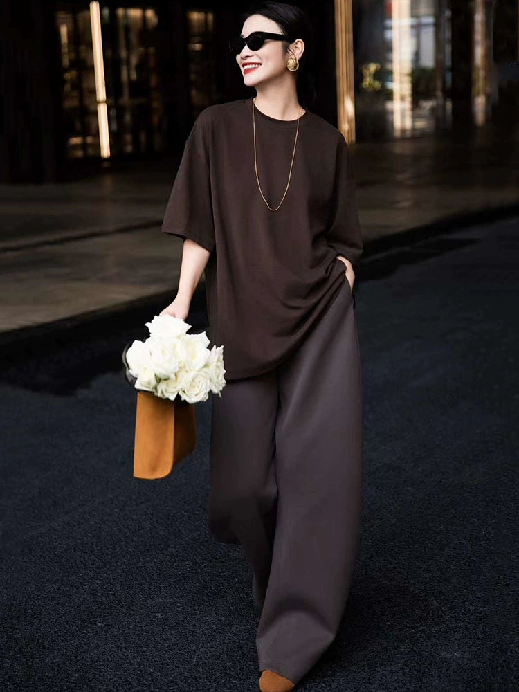 Women's Workwear Oversized Cropped Casual Two-Piece Set for Wedding Guest Office Business Travel Weekend At Home