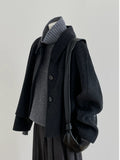 Women's Fall Winter Black Petite Cropped Korean-Style Coat for Cold Weather Travel Office Spring Holiday