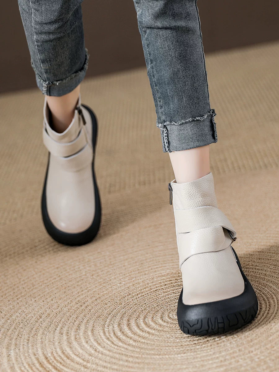 Chunky Sole Leather Martin Boots for Women