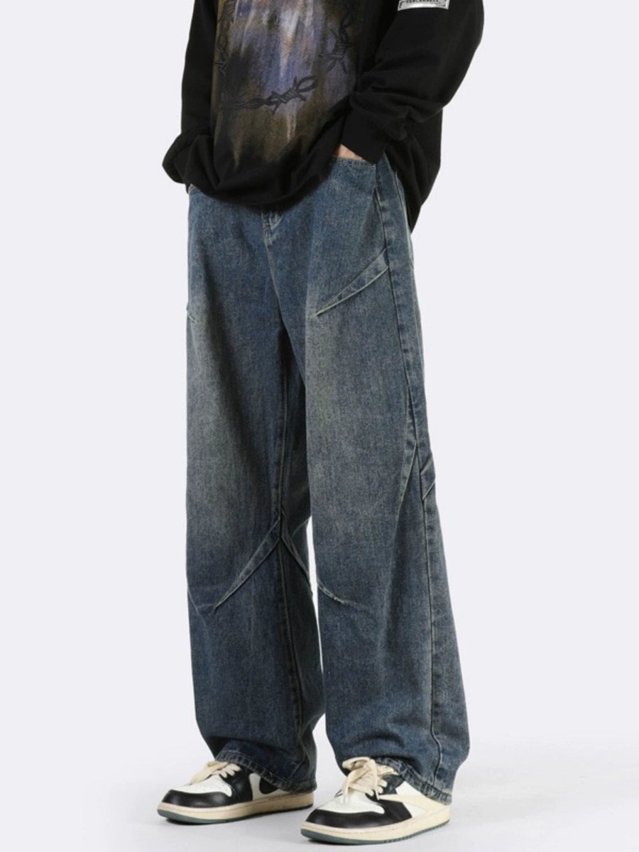 Men's Cargo Pocket Fall Winter Straight Oversized Retro Casual Wide-Leg Jeans for Date Night Everyday Office Weekend Holiday Party