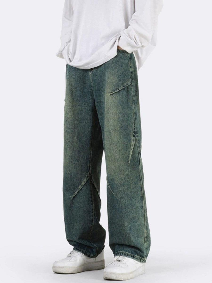 Men's Cargo Pocket Fall Winter Straight Oversized Retro Casual Wide-Leg Jeans for Date Night Everyday Office Weekend Holiday Party