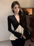 Women's Black Ruffle Long Sleeve French-Inspired Top Fashion Blouse Shirt for Office Outfits Business Casual Streetwear Weekend Everyday