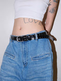 Women's Punk Skinny Unisex Studded Metal Leather No-hole Belt Waist for Date Night Gift Party Versatile Office Everyday