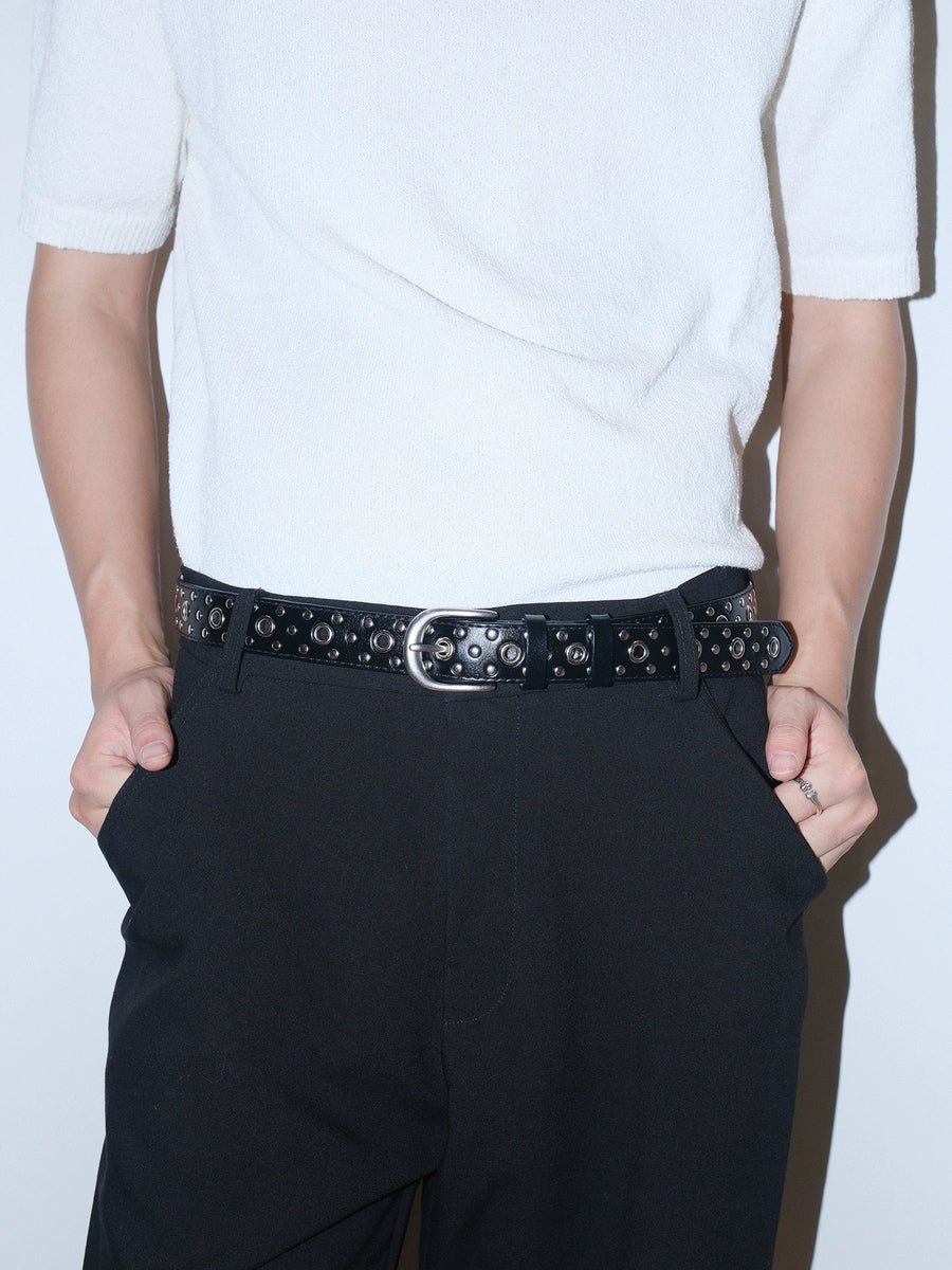 Women's Punk Skinny Unisex Studded Metal Leather No-hole Belt Waist for Date Night Gift Party Versatile Office Everyday