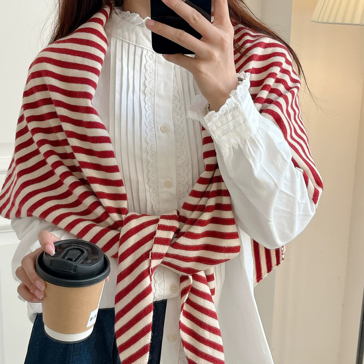 Women's Fall Winter Striped Korean-Style Knit Shawl for Office and Travel Evening Gift Holiday Gift