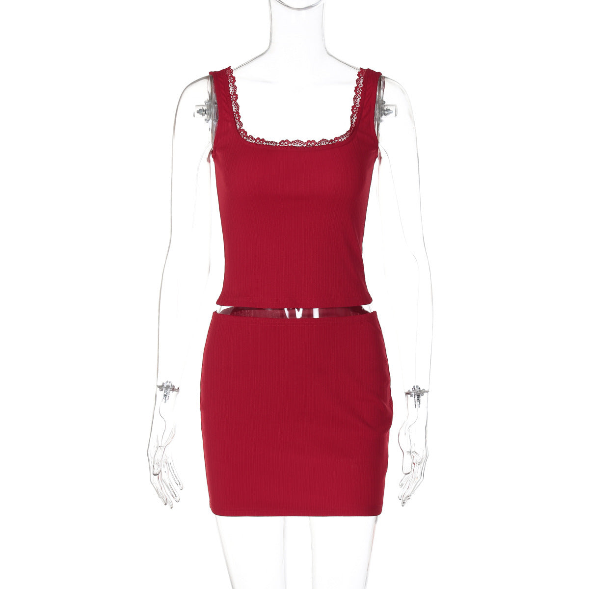 Women's Streetwear Summer Lace Square Neck Bodycon Two-Piece Set for Office Workwear Wedding Guest Business Casual Travel Weekend At Home