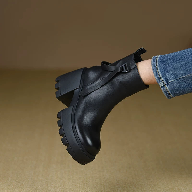 Women's Fall Winter Chunky Sole Platform Block Heel High Heel Martin Combat Boots for Office and Weekend Streetwear Everyday Wear Date Night