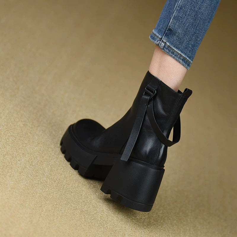 Women's Fall Winter Chunky Sole Platform Block Heel High Heel Martin Combat Boots for Office and Weekend Streetwear Everyday Wear Date Night