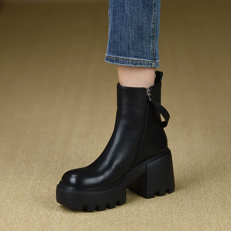 Women's Fall Winter Chunky Sole Platform Block Heel High Heel Martin Combat Boots for Office and Weekend Streetwear Everyday Wear Date Night