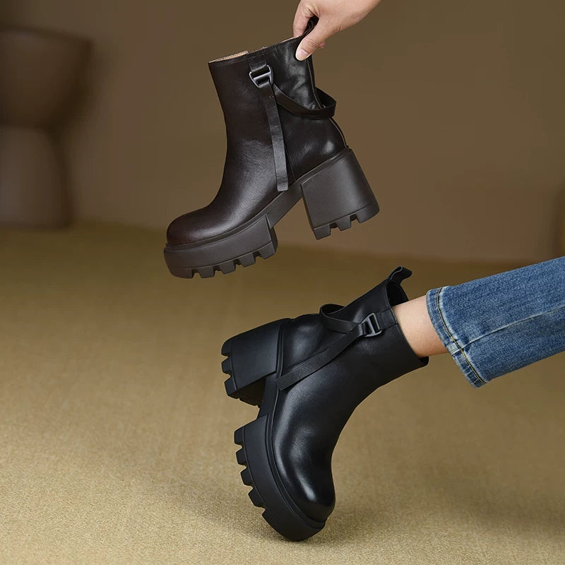 Women's Fall Winter Chunky Sole Platform Block Heel High Heel Martin Combat Boots for Office and Weekend Streetwear Everyday Wear Date Night