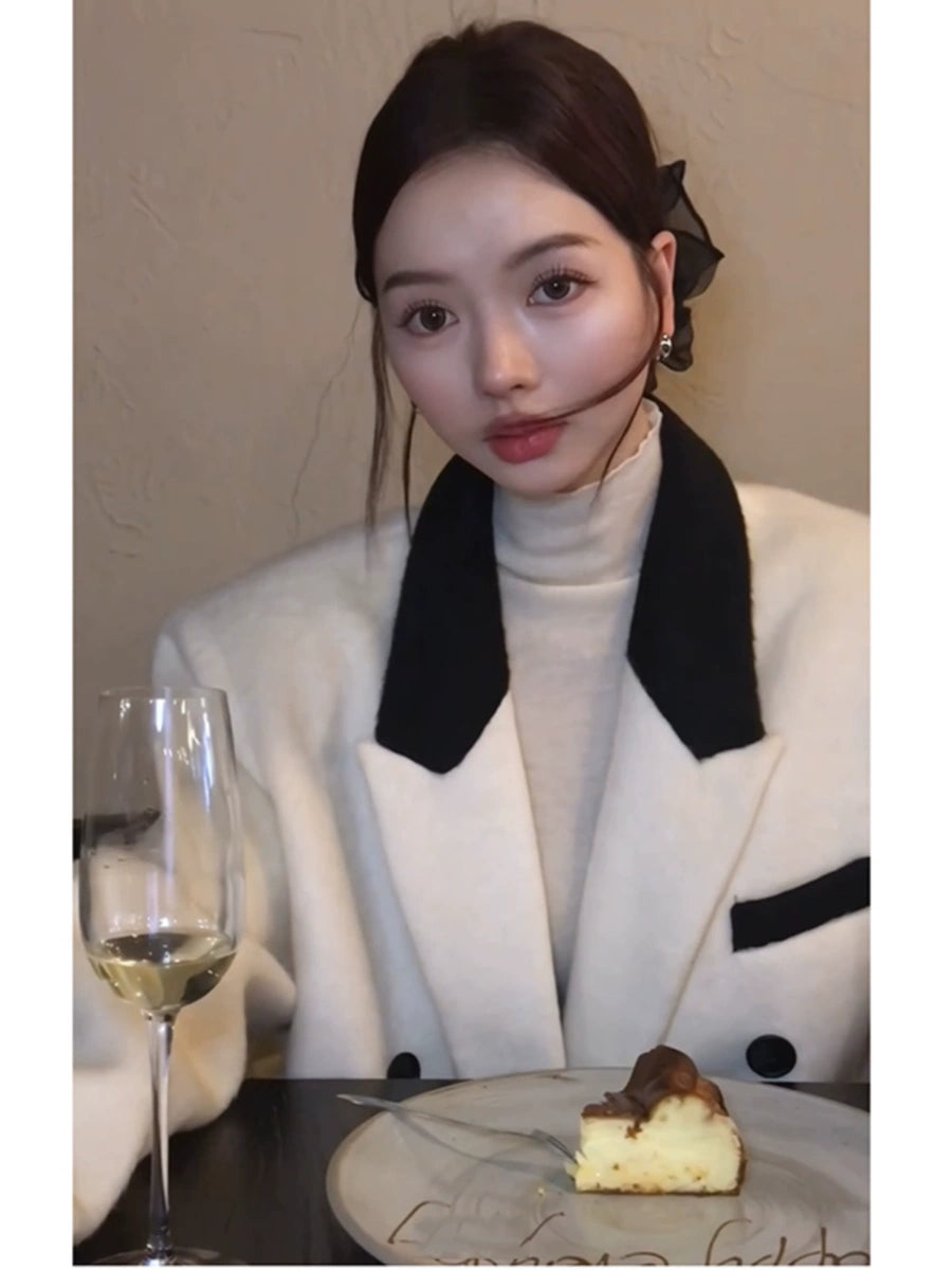 Women's White Thickened Fleece-Lined Winter Coat for Fall Layering Travel Office Holiday Date Night