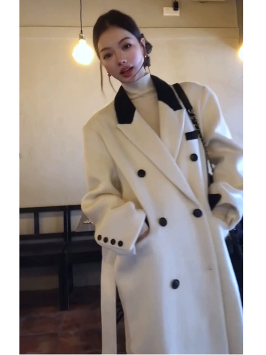 Women's White Thickened Fleece-Lined Winter Coat for Fall Layering Travel Office Holiday Date Night