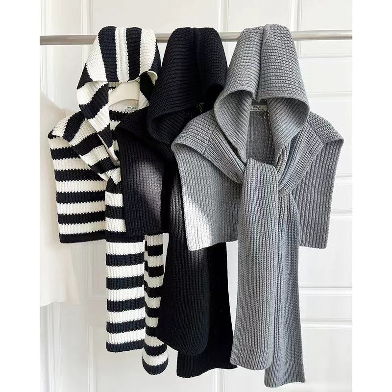 Women's Fall Winter Knit Striped Hooded Fleece-lined Sleeveless Vest Layering Fashion Jewelry Everyday Wear