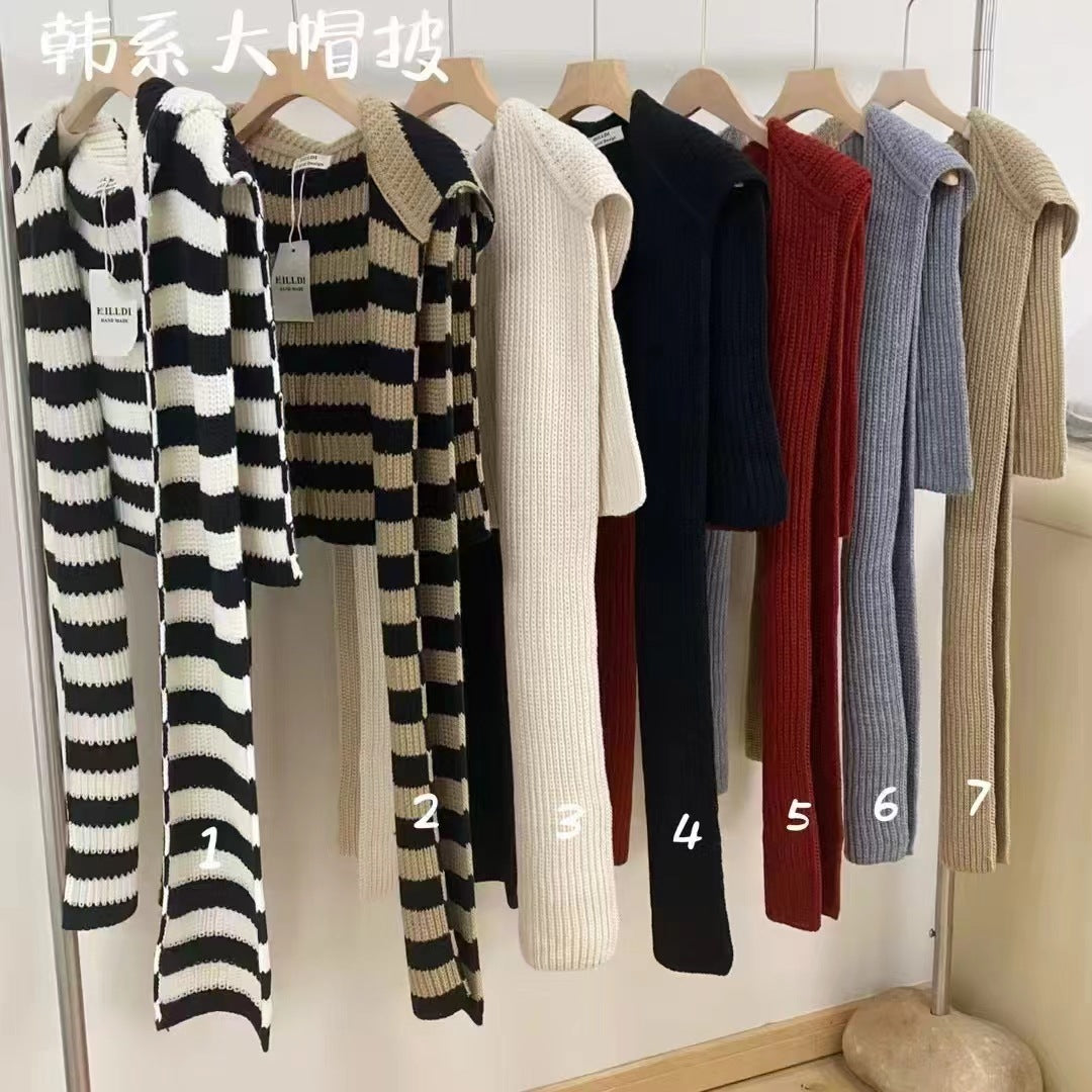 Women's Fall Winter Knit Striped Hooded Fleece-lined Sleeveless Vest Layering Fashion Jewelry Everyday Wear