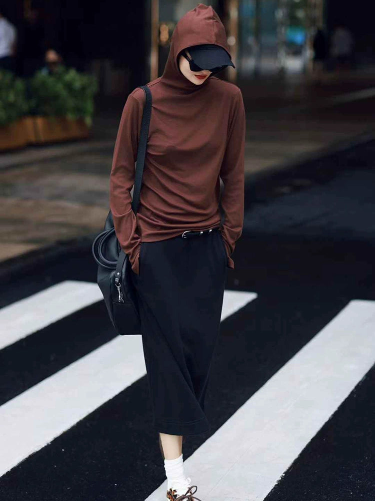 Women's Brown-Tone Hoodie Sweatshirt for Casual Streetwear Fall Travel and Weekend Everyday Date Night