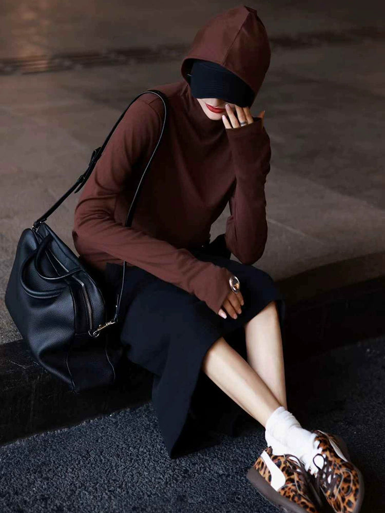 Women's Brown-Tone Hoodie Sweatshirt for Casual Streetwear Fall Travel and Weekend Everyday Date Night