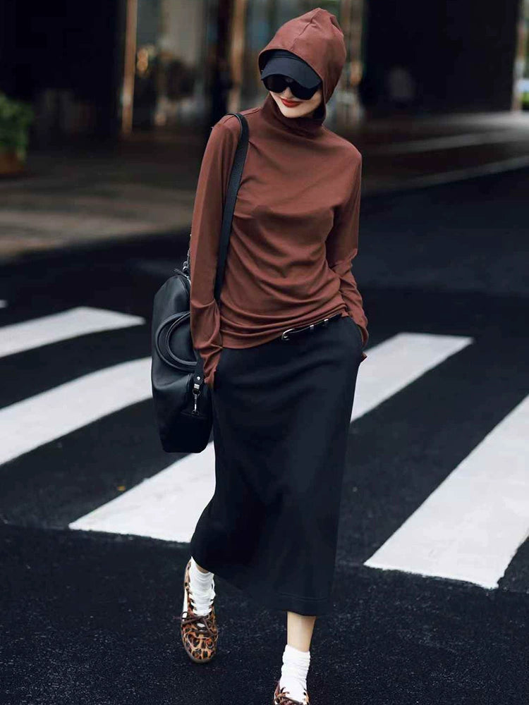 Women's Brown-Tone Hoodie Sweatshirt for Casual Streetwear Fall Travel and Weekend Everyday Date Night